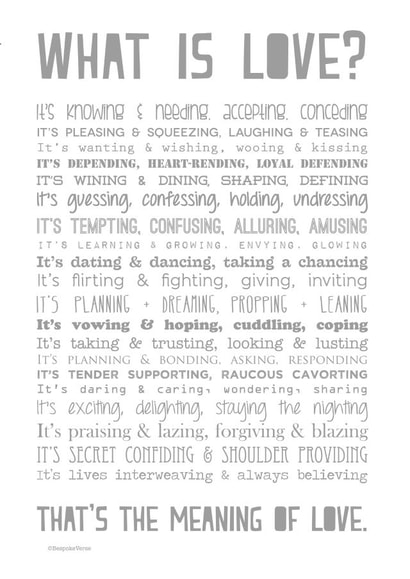 Cute Love Poem Typography Anniversary Card / Valentines Day Card - What Is Love? created by Joanna Miller