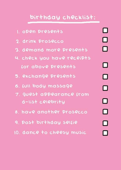 Birthday Checklist Birthday Card 6779 created by Nick Hannaford-Hill