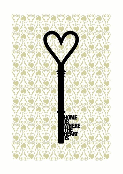 Silhouette key with heart - new home card - Home is where the heart is created by Wordplay Design