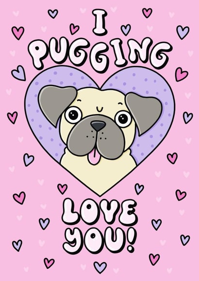 Cute Valentines or Anniversary Card For Significant Other - Pug created by Katie Ruby Illustration