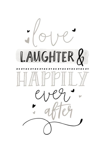 Cute Rhyme Typography Wedding Card - Love Laughter & Happily Ever After created by Katie Phythian Design