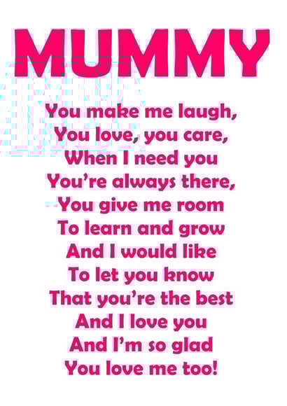 mummy mum Mothers Day Card 9848 created by Designer Poems
