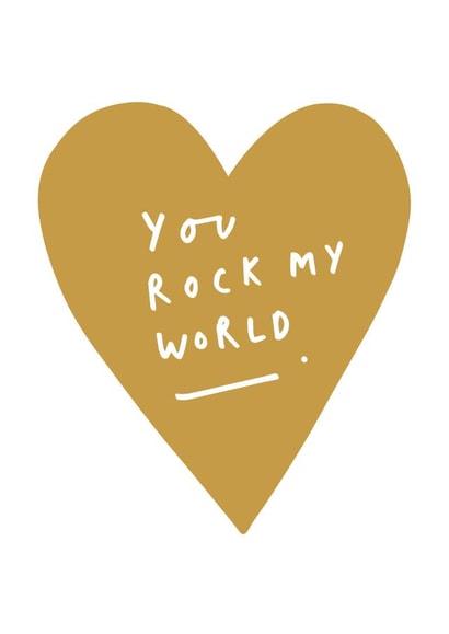 Cute Golden Heart Valentines Day / Anniversary Card - You Rock My World created by Old English Company