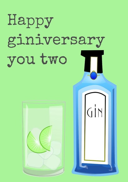 Gin Pun Anniversary Card - Happy Giniversary You Two created by Doodle Dot Design Co