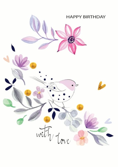 Watercolour Bird With Flowers Birthday Card created by SABIVO Design by Sabina