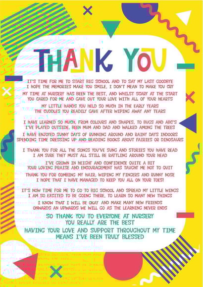 leaving nursery Thank You Card 7684 created by Poppy Lane