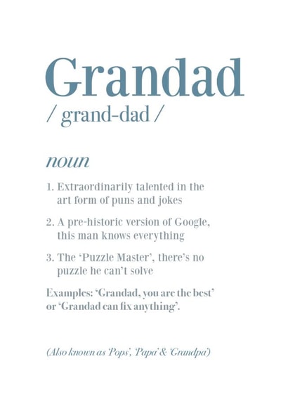 Cute Birthday Card - Grandad - Noun created by Cookie Design