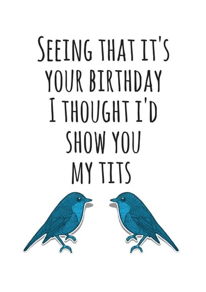Rude Birthday Card - Blue Tits Pun - Seeing That It's Your Birthday I Thought I'd Show You My Tits created by Flamingo Lingo by Jenny