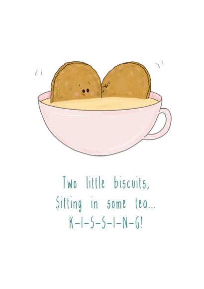 Cheeky poetic foodie love card, with two little biscuits sitting in some tea... created by The Taste Buds