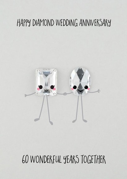 Cute Diamond Wedding Anniversary Card - 60 Years - 60 Wonderful Years Together created by Yippea