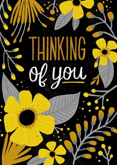 Classic Thinking of You Card - Sophisticated Gold and Yellow Flowers created by Kay Wolfersperger