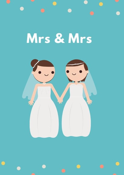 Mrs & Mrs Wedding Card – Cute Lesbian Wedding Congratulations Card created by Peculiar Print Shop by Hannaeyetattoo 