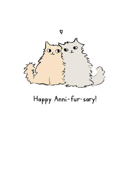 Cute Cat Pun Anniversary Card - Cats - Happy Annifursary created by Reigning Cats . . . and dogs
