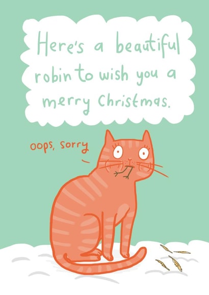 The cat ate the Robin Christmas card created by Sarah Ray