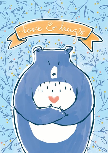 Love & Hugs Blue Bear with Heart created by Kate Chesterton