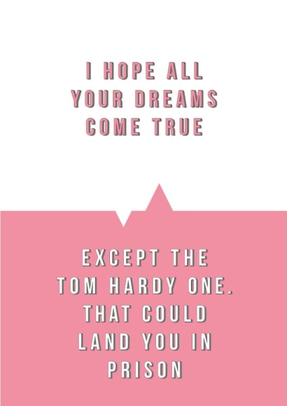 Funny Tom Hardy birthday card created by Tess Cards