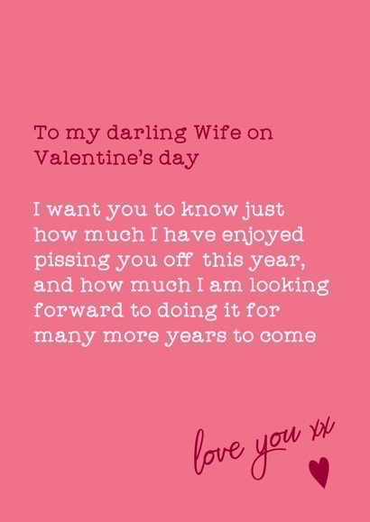Funny valentines day card for your darling wife created by Silly Prints