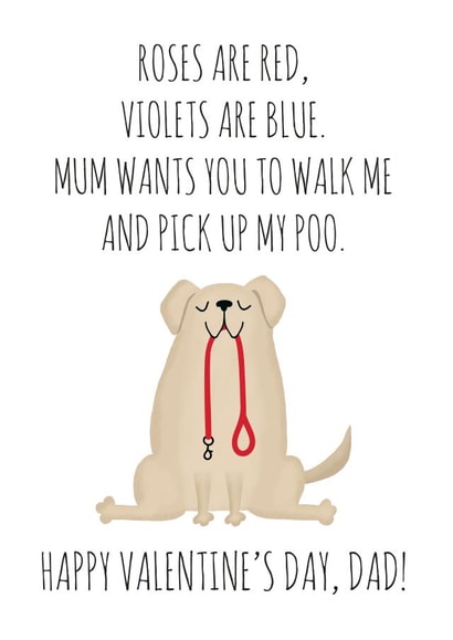 Funny Valentines Day Card - Poem - Roses Are Red - Mum Wants You To Walk Me And Pick Up My Poo created by Chelsey Adams