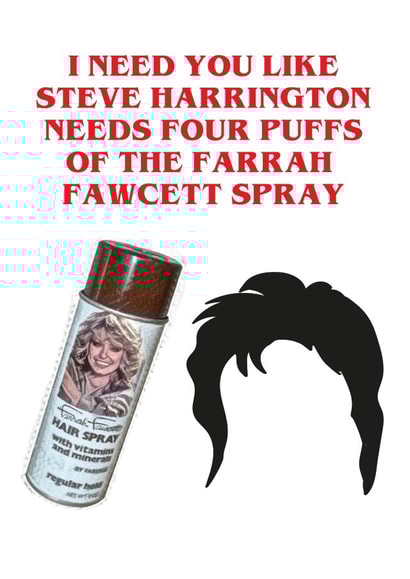 Farrah Fawcett spray Stranger Things card created by Pack a Punch Designs