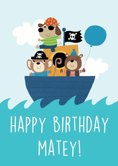 Cute Birthday Card - Dog, Monkey And Bear - Matey! created by Becky Down