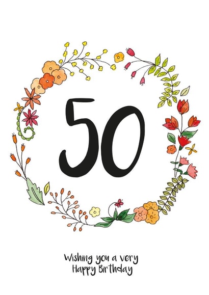 Classic 50th Birthday Card - For Her - Flowers created by Ivorymint cards