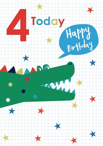 Cute 4th Birthday Card - Crocodile - 4 Today created by TillieMint