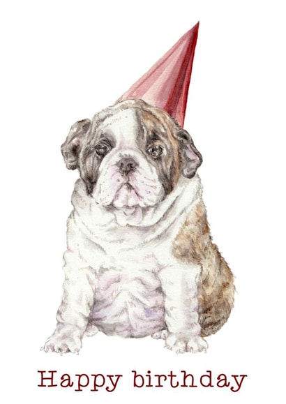 Happy Birthday Bulldog Puppy Watercolor created by Wandering Laur