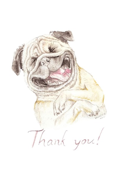 Happy Watercolor Pug Dog Illustration Thank You Card created by Wandering Laur
