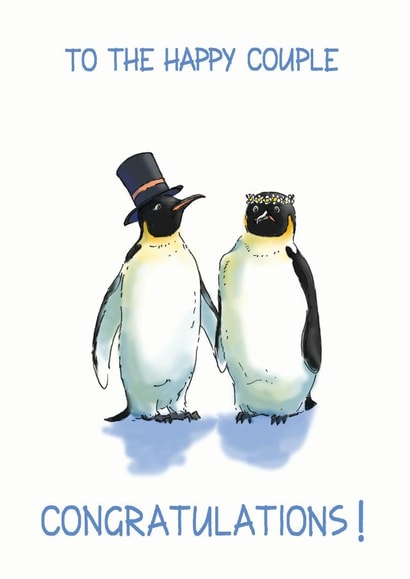 Happy penguins getting married - wedding card created by Richard Marsh Art