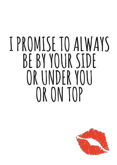 Cheeky Typography Anniversary Card / Valentines Day Card - I Promise To Always Be By Your Side Or Under You Or On Tp created by Banter King