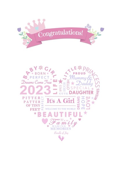 Beautiful new baby girl 2023 card created by Little Letters with Love