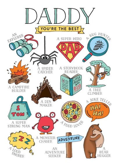 Best Daddy - Daddy - Daddy Youre The Best - Super Friend - Spider Catcher - Monster - Tree - Campfire - Bear Hug - Cute - From the Kids - Birthday Card created by Eskimo Kiss Designs