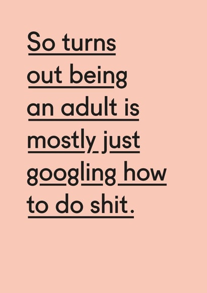 Being an adult funny birthday card created by Twin Pines Creative