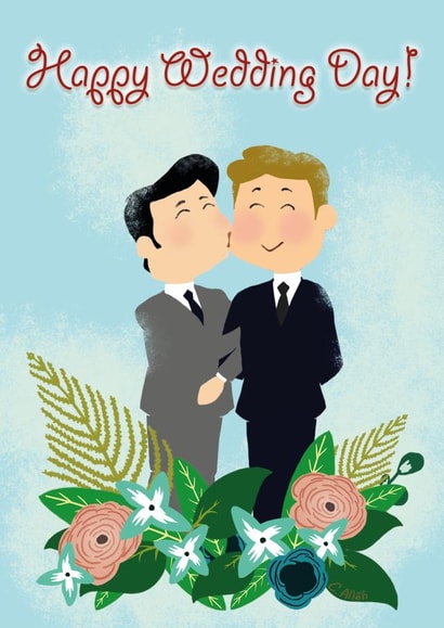 Happy wedding day - blue - same sex - floral created by Curtis Allen