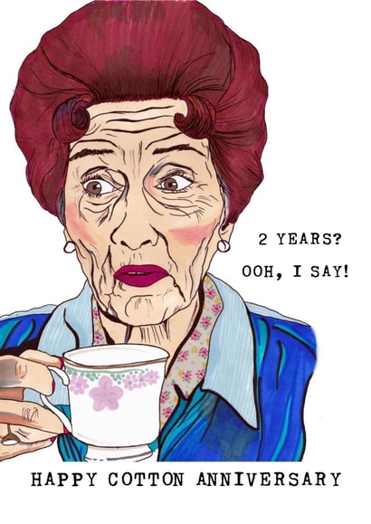 Funny 2nd Anniversary Card - Cotton Anniversary - Dot Cotton created by Panda and the Prince