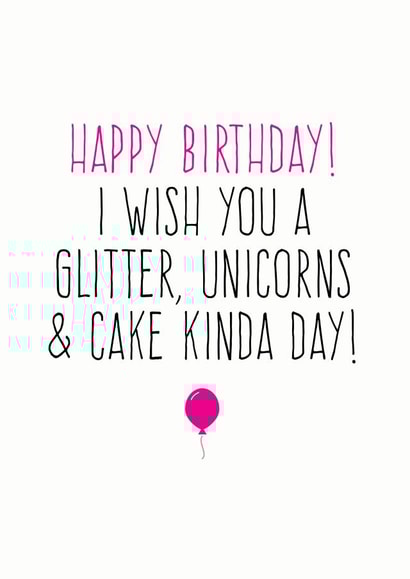 Glitter unicorns and cake birthday card created by Purple Tree Designs
