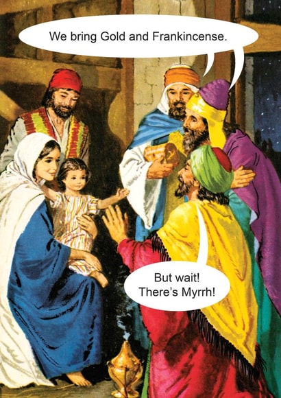 Gold, Frankincense and Myrrh Christmas card created by © Ladybird Books Ltd 2025
