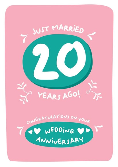 Cute 20th wedding anniversary card, just married created by PaperJam Print Co.