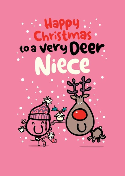 Christmas Card - Niece - Reindeer - Cute - Funny created by Pink wink