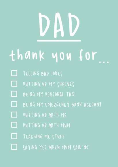 Thanks for everything Dad tickbox card created by Rumble Cards