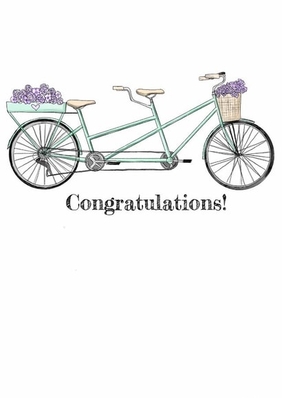 Congratulations - floral tandem bike - wedding or engagement card created by ByHannahMay
