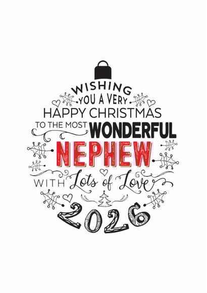 Happy Christmas Wonderful Nephew Modern Bauble Design Card for Christmas 2026 created by Little Red Cherry