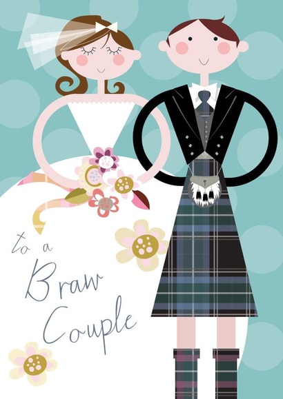 Scottish Wedding card - Cartoon illustrated card created by Pink Pig