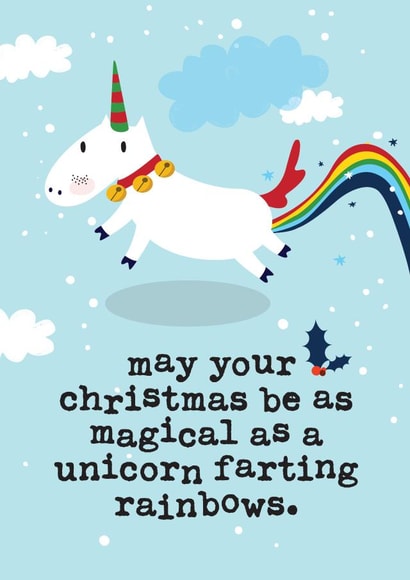 Magical - Farting Unicorn - Funny - Magical Christmas - Unicorn - Special - Funny - Rainbows - Christmas Card created by Mrs Best Paper Co.