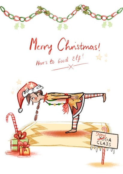Yoga elf created by Rebecca Bagley