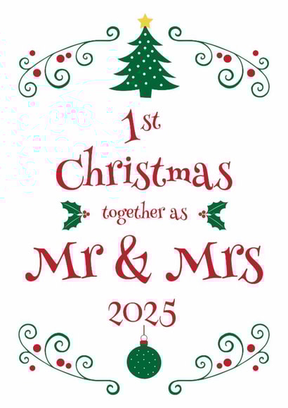 First Christmas married card for newlywed Mr and Mrs, husband and wife 2025 created by Hello Fridays Studio
