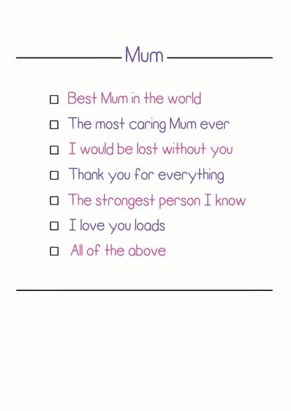 Mum best Mothers Day Card 12901 created by Rubber John