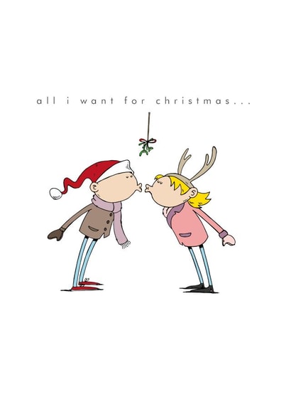 Mistletoe Kiss - Couple - Cute - Festive - Romantic - Kiss - Love - For Him - For Her - Christmas Card created by Sam Williamson