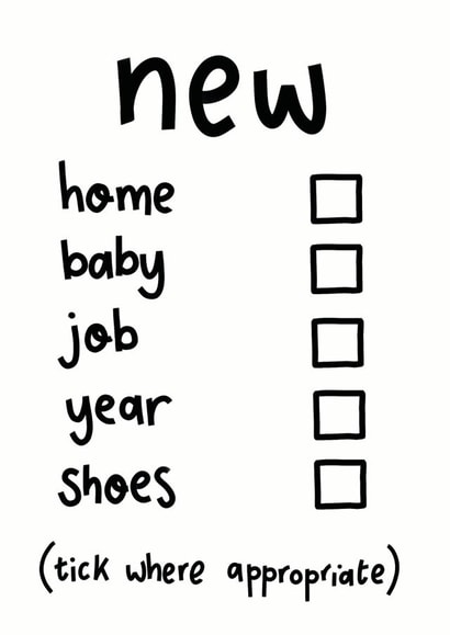 Funny Typography New Home Card / New Baby Card / New Job Card - Checkbox - Tick Where Appropriate created by Darwin Designs