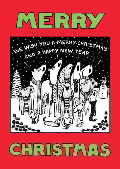 'Carol Singing Dogs' card from Off The Leash created by Off The Leash Cartoons by Rupert Fawcett